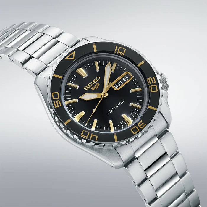 Seiko 5 Men's Automatic Watch Analog Black Dial with Black Stainless Steel Band, SRPK99K