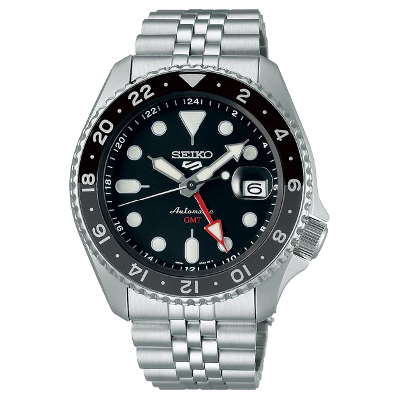 Seiko 5 Sports Men's Automatic GMT Watch, Black Dial Steel Bracelet, SSK001K