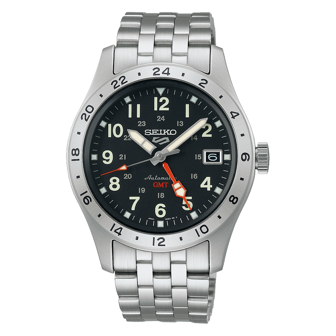 Seiko 5 Sports Men's Automatic Watch Analog Black Dial with Silver Stainless Steel Band, SSK023K