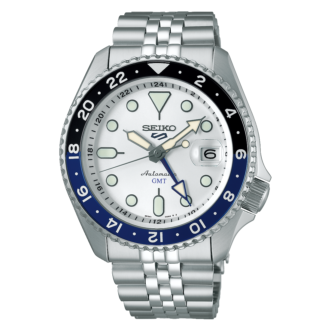 Seiko 5 Sports Men's Automatic Watch Analog White Dial with Silver Stainless Steel Band, SSK033K