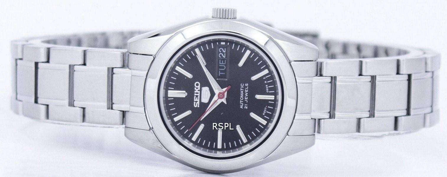 Seiko Women's Mechanical Watch Analog, Black Dial Silver Stainless Band, SYMK17J