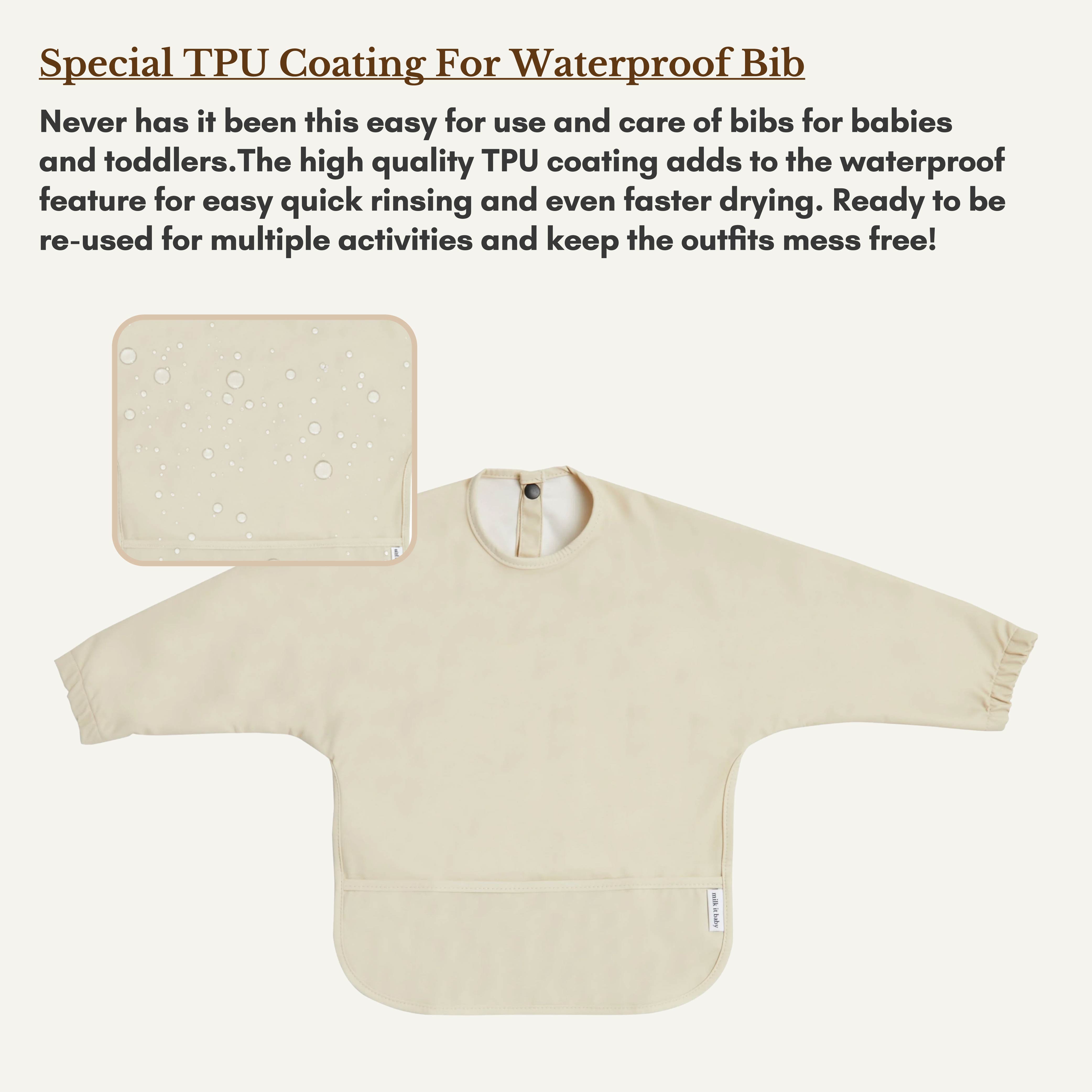 Milk It Baby Water Proof Sleeved Bib, Safari Beige, MI-SBSB004