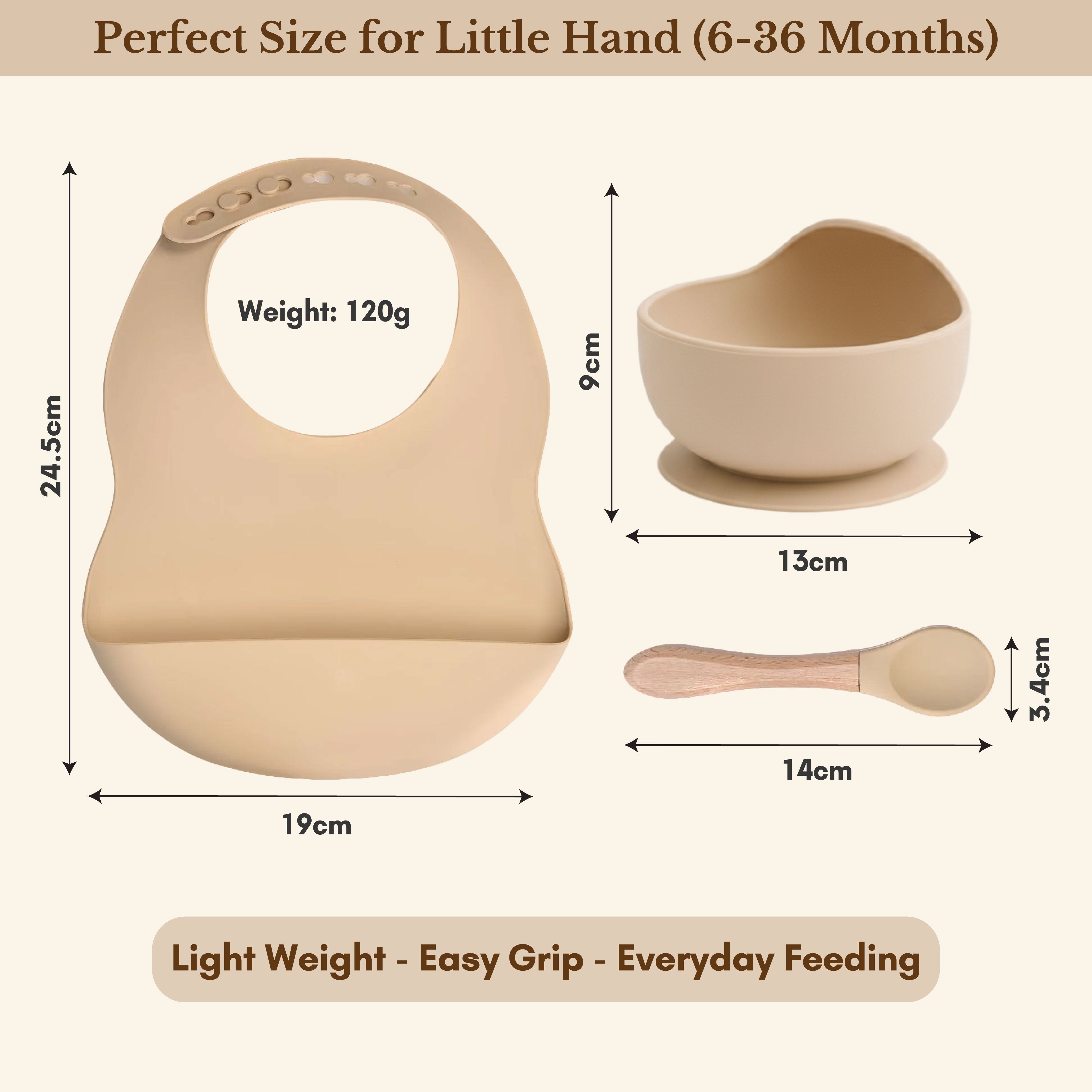 Milk It Baby Sandy Beige Bib & Bowl Set, 100% Food Grade Silicone Set, MI-BBSB005
