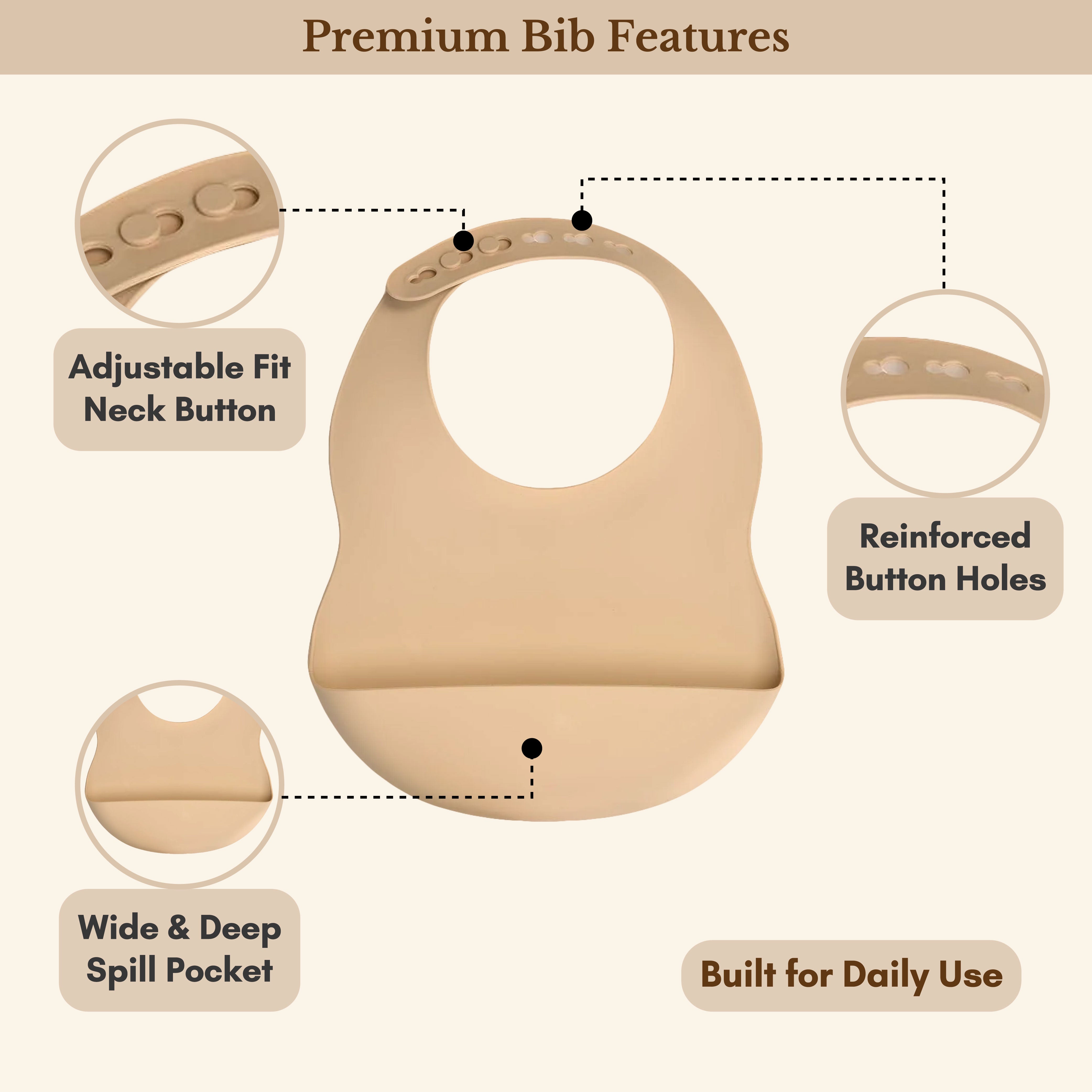 Milk It Baby Sandy Beige Bib & Bowl Set, 100% Food Grade Silicone Set, MI-BBSB005