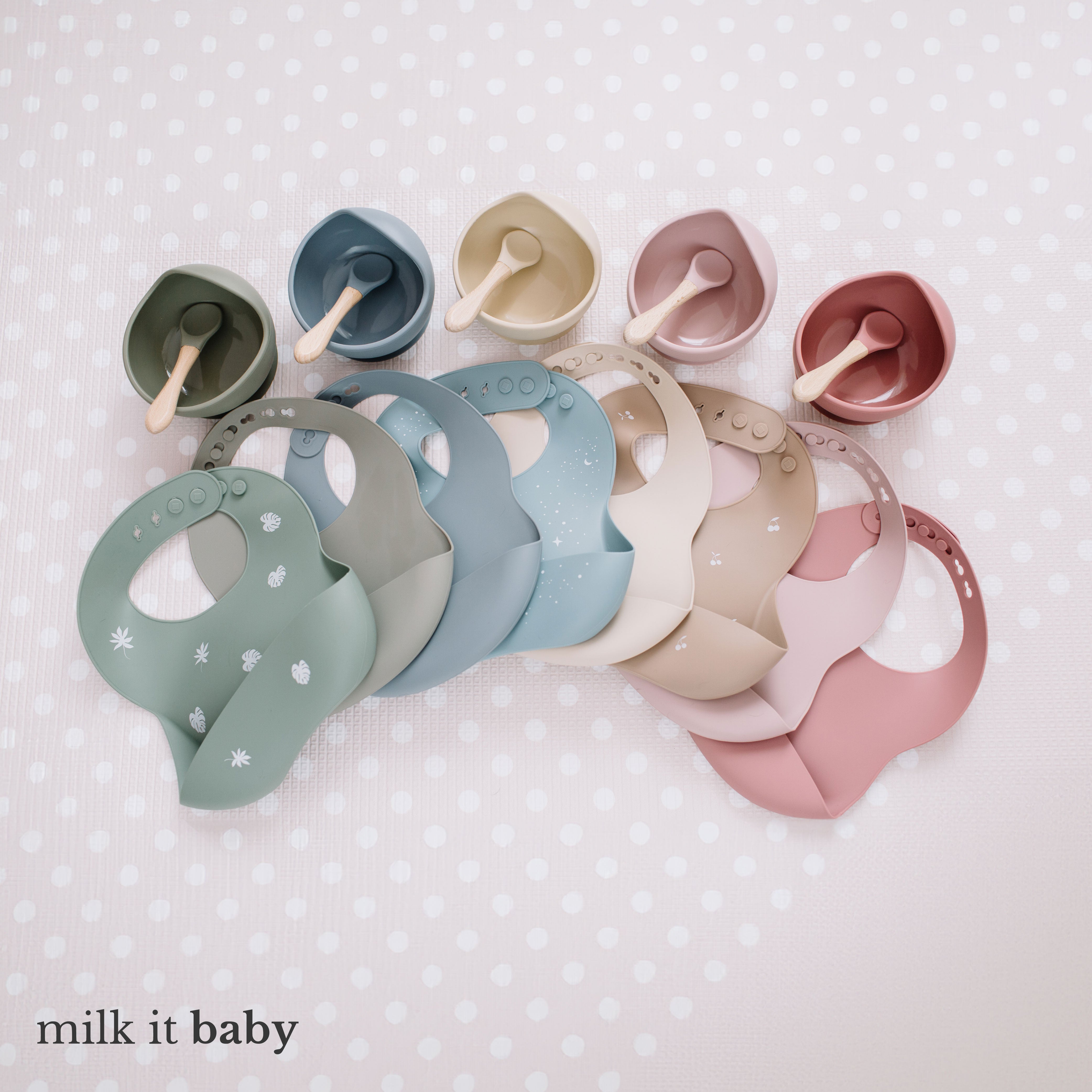 Milk It Baby Sandy Beige Bib & Bowl Set, 100% Food Grade Silicone Set, MI-BBSB005