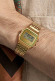 Casio Unisex Watch Digital Dial with Gold stainless steel Band, A158WEGV-9ADF