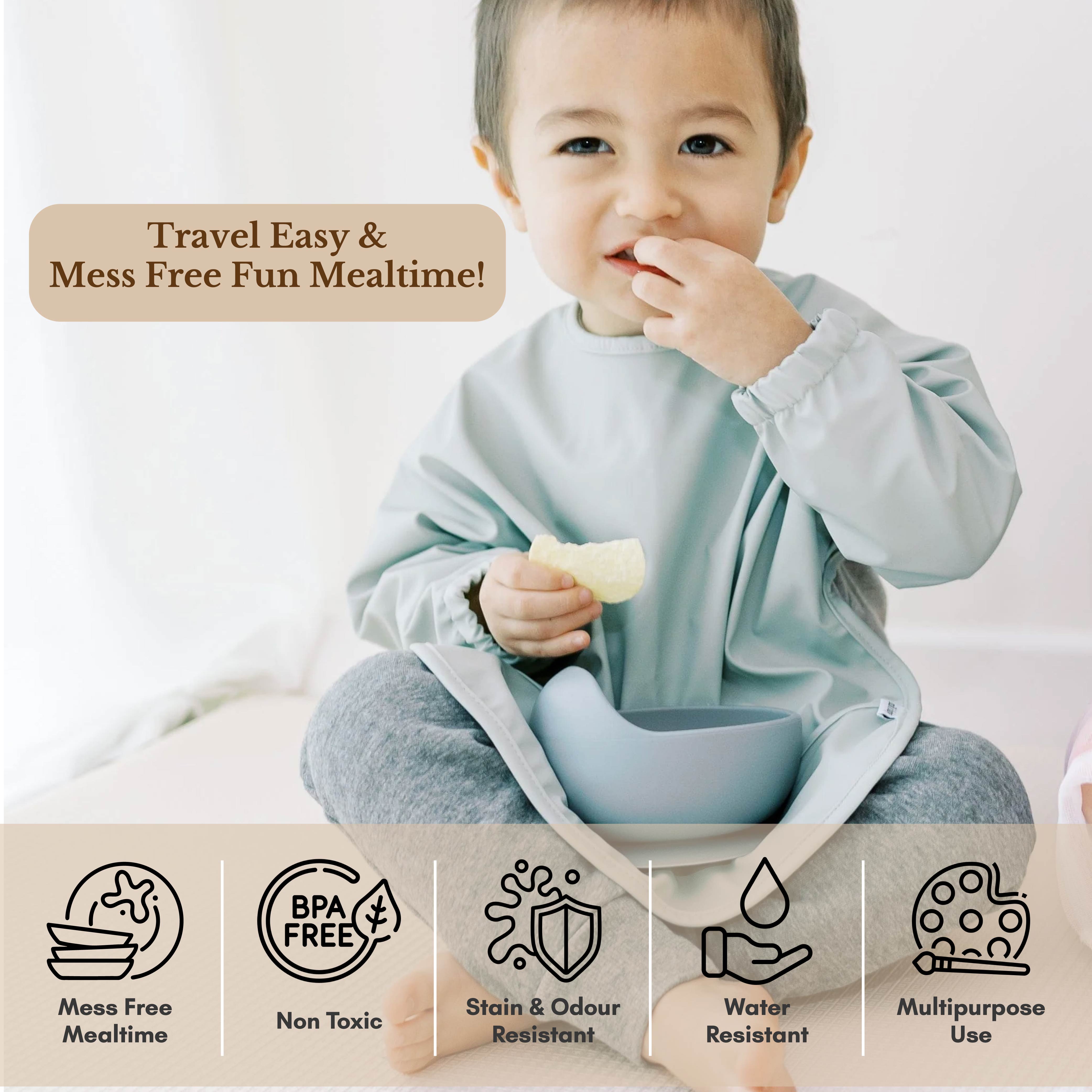 Milk It Baby Water Proof Sleeved Bib, Seafoam Green, MI-SBSG005