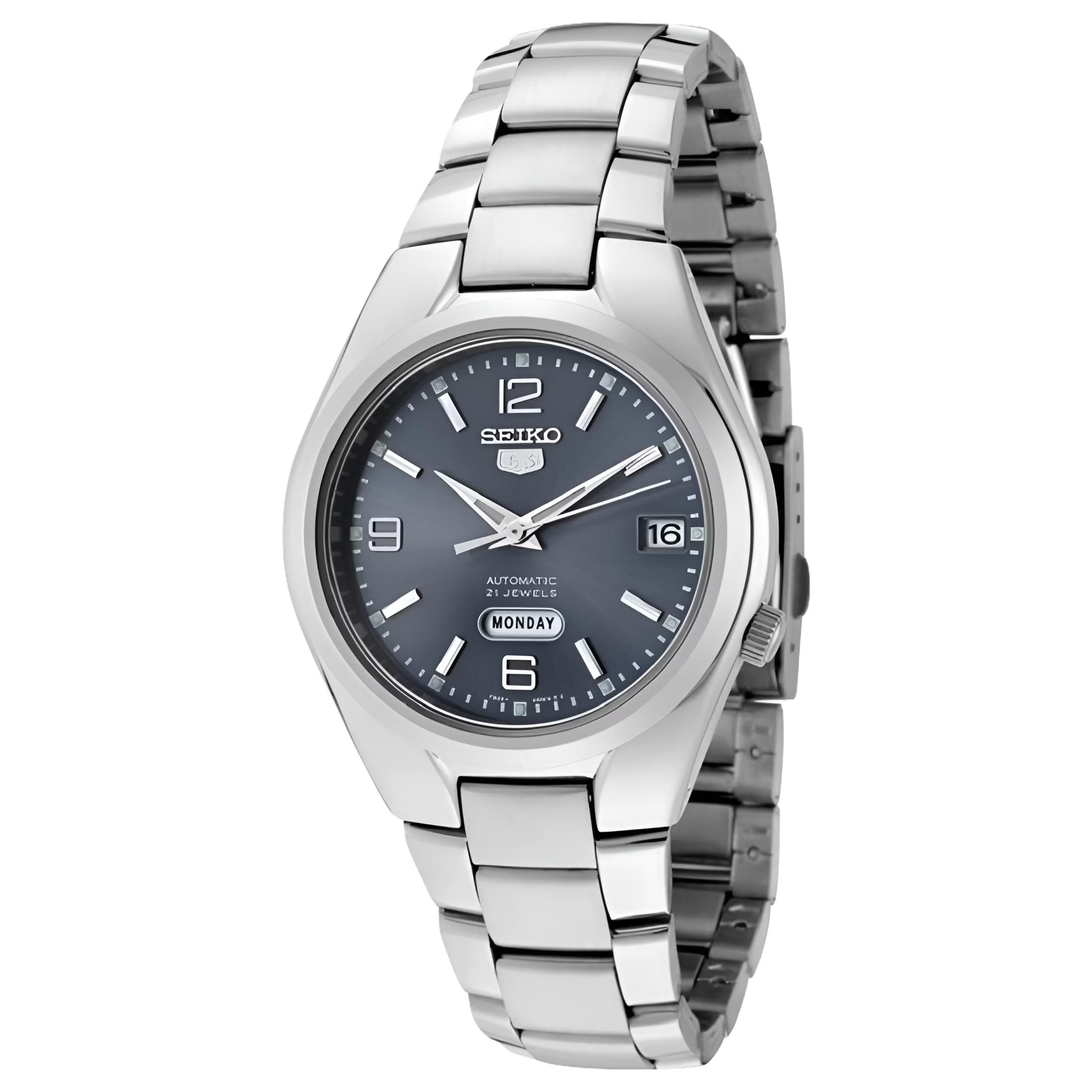 Seiko Men's Mechanical Watch Analog, Grey Dial with Silver Stainless Band, SNK621K authentic Seiko watch with original box and warranty papers