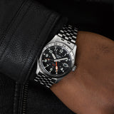 Seiko 5 Sports Men's Automatic GMT Watch Analog Black Dial with Silver Stainless Steel Band, SSK023K