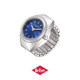 Lee Cooper Women's Analog Ring Watch with Blue Dial and Stainless Steel Band, LC08357.390
