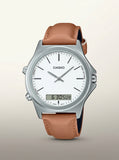 Casio, Men's Watch Analog-Digital, White Dial Brown Leather Band, MTP-VC01L-7EUDF product image