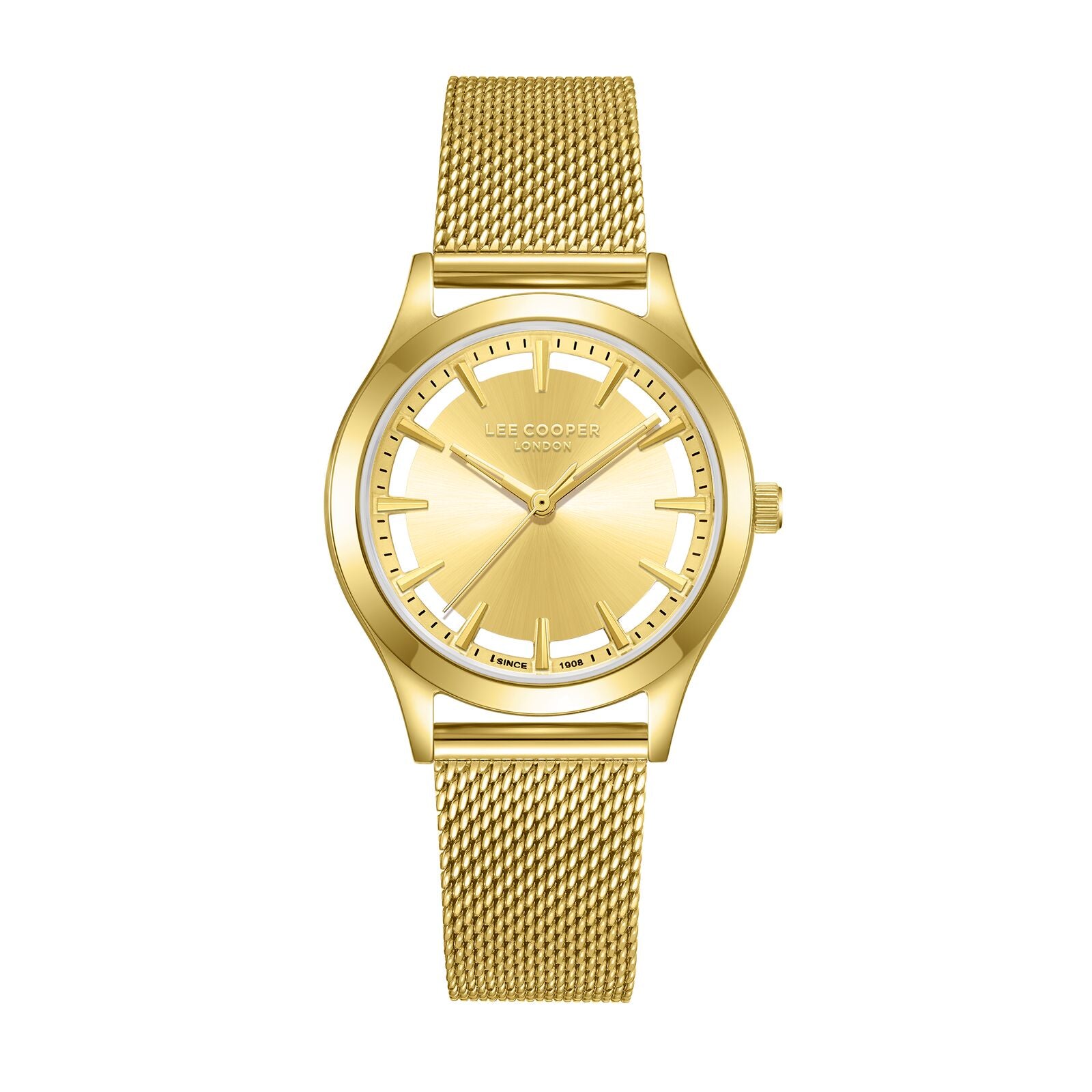 Lee Cooper Women's Watch Analog Gold Dial with Gold Mesh Band, LC08156.110