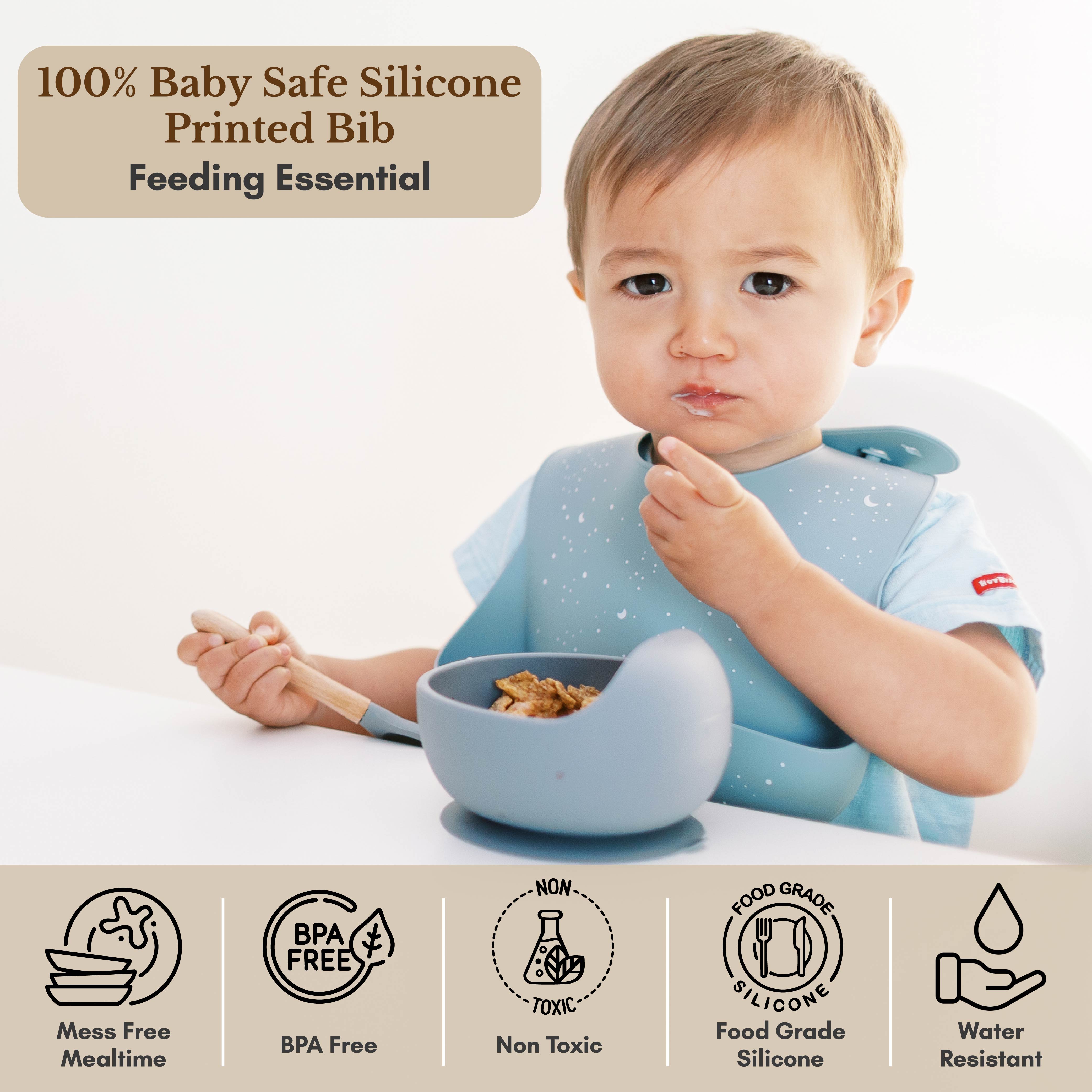 Milk It Baby Printed Bib Stardust Blue, 100% Food Grade Silicone Bib, MI-SBSB008