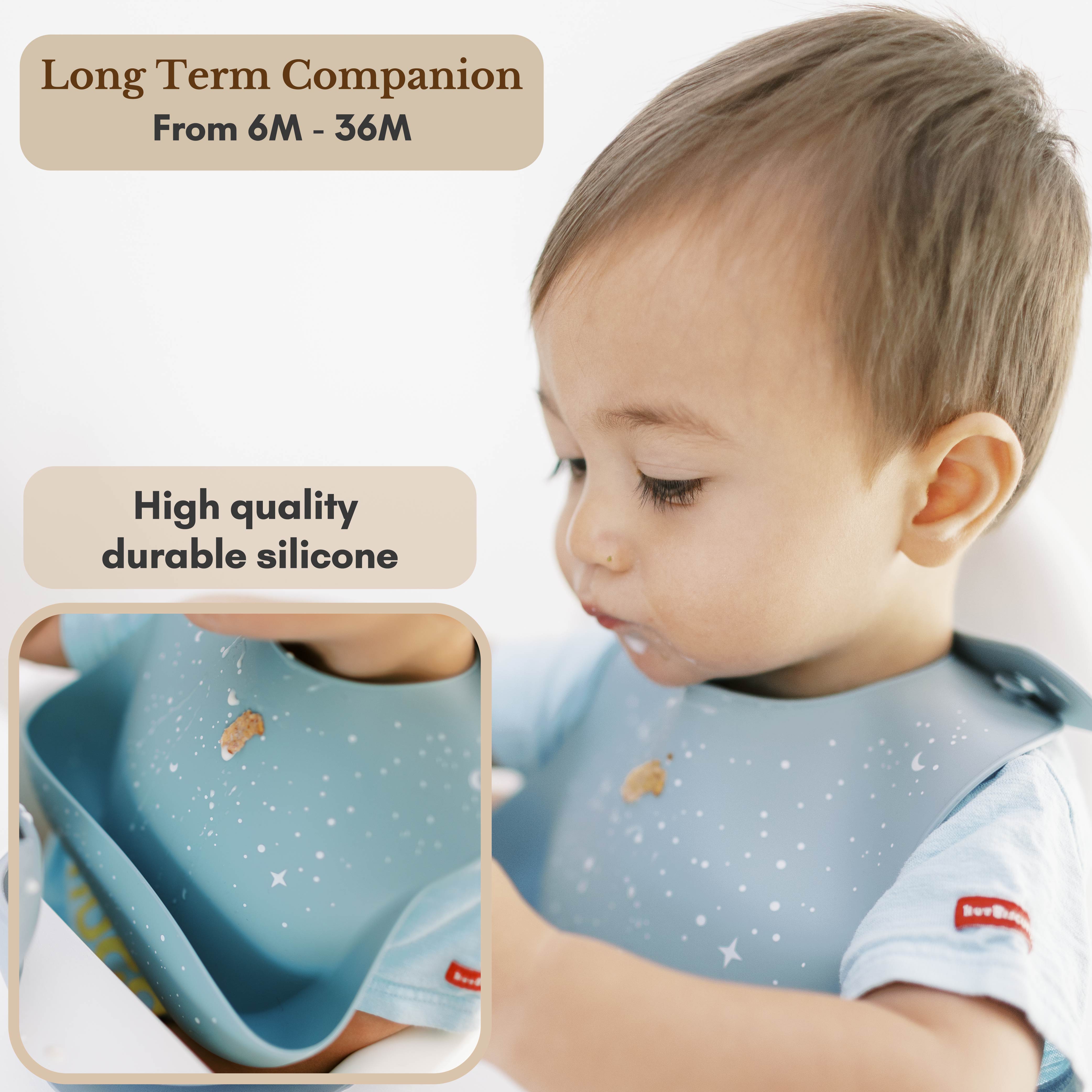 Milk It Baby Printed Bib Stardust Blue, 100% Food Grade Silicone Bib, MI-SBSB008