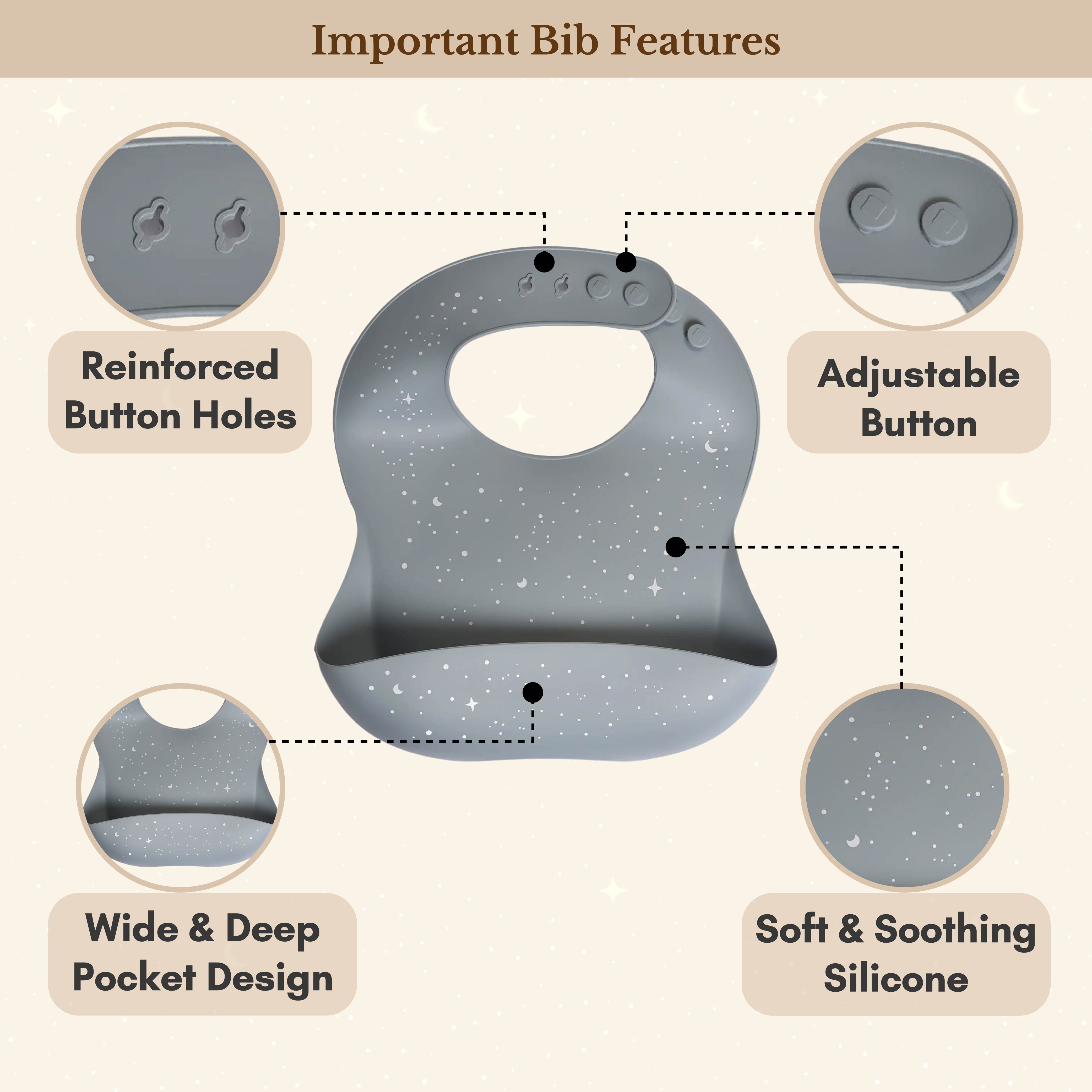 Milk It Baby Printed Bib Stardust Blue, 100% Food Grade Silicone Bib, MI-SBSB008