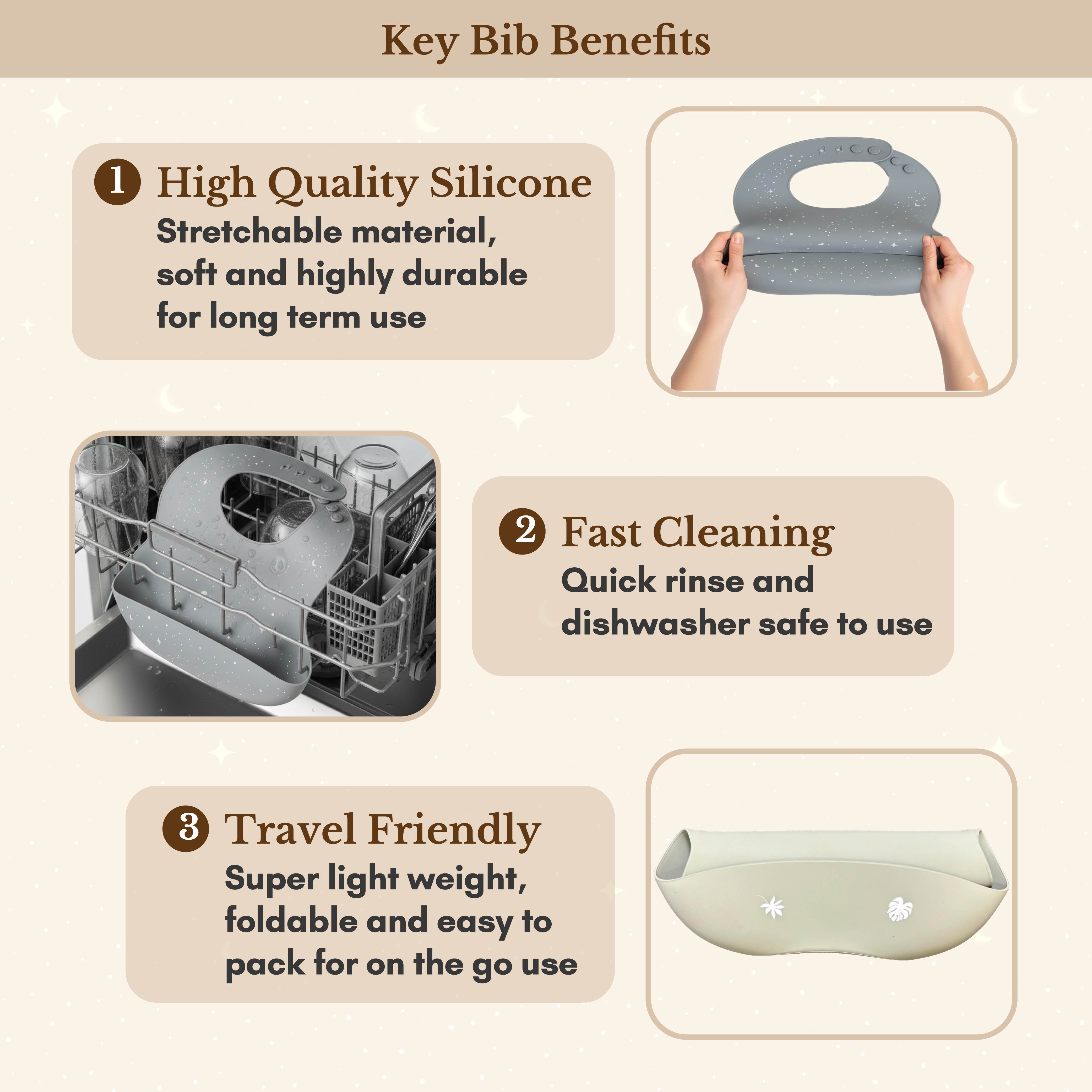 Milk It Baby Printed Bib Stardust Blue, 100% Food Grade Silicone Bib, MI-SBSB008