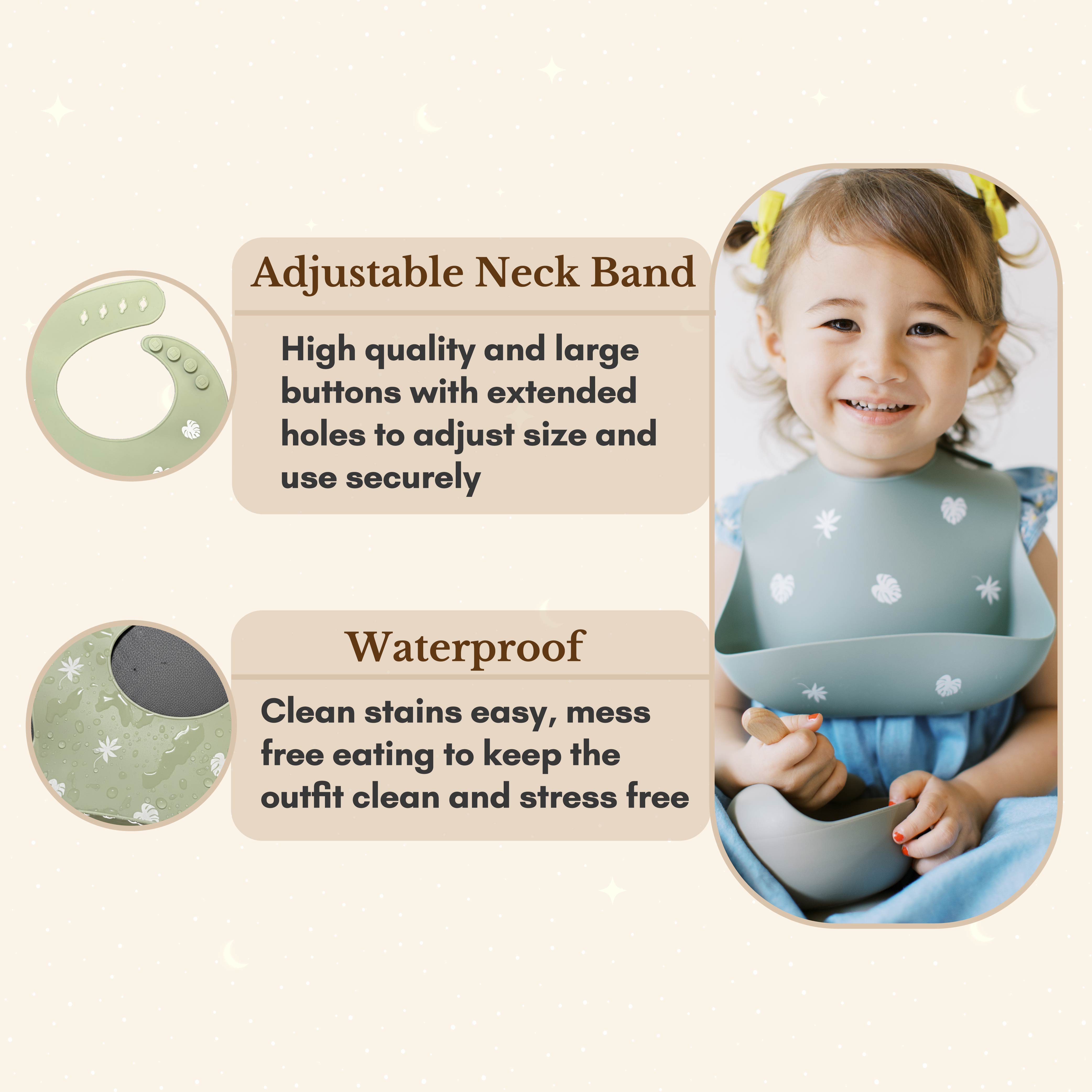 Milk It Baby Printed Bib Stardust Blue, 100% Food Grade Silicone Bib, MI-SBSB008