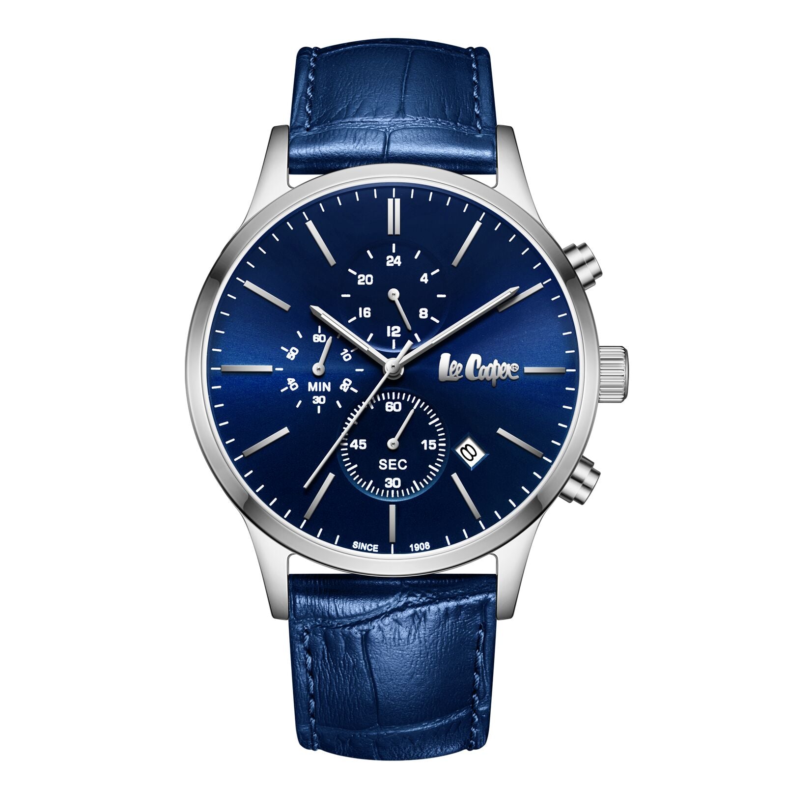 Lee Cooper Men's Watch Analog Blue Dial with Blue Leather Strap, LC08154.399