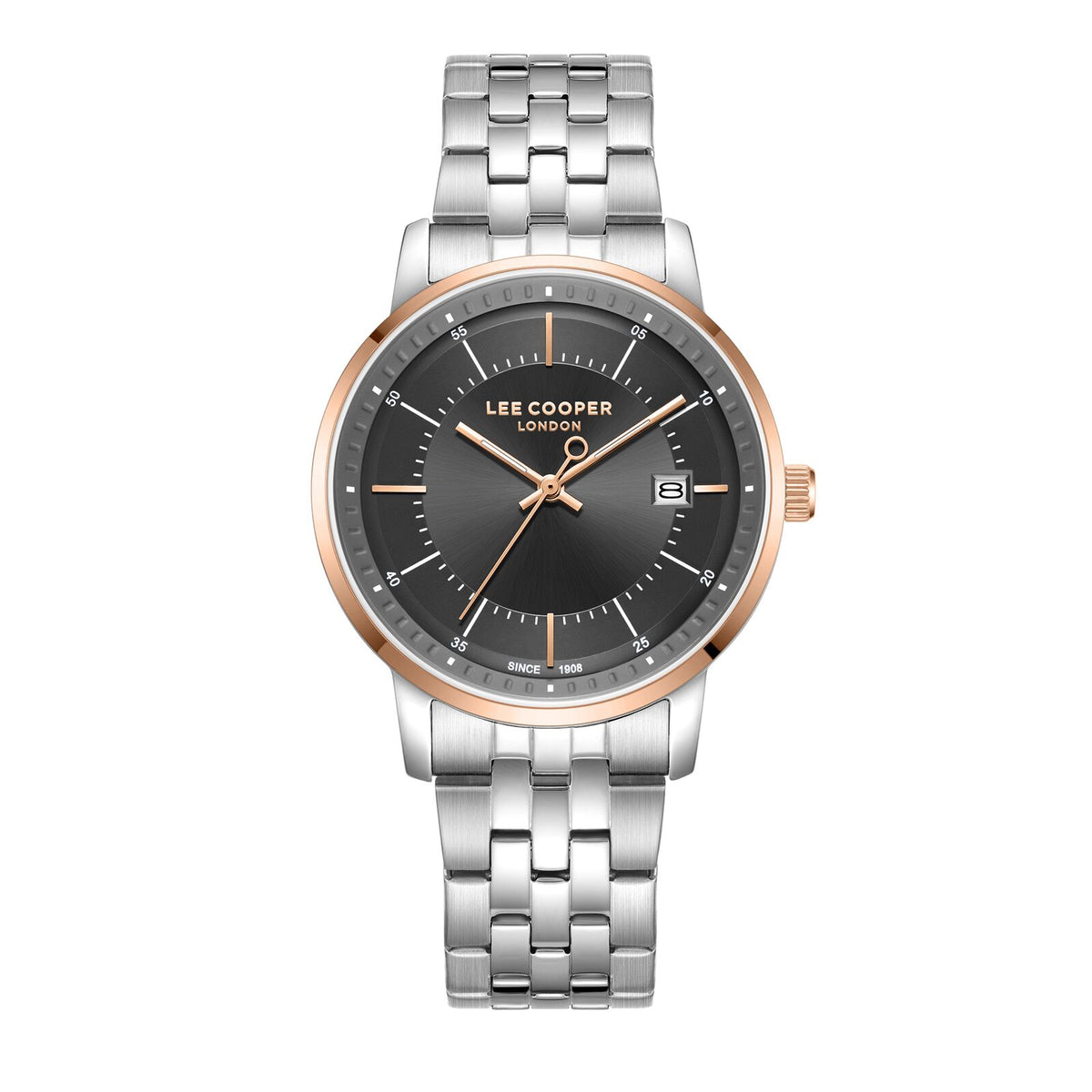 Lee Cooper Men's Watch Analog Gray Dial with Silver Stainless Steel Band, LC08164.560