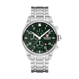 Swiss Military Hanowa Men's Chronograph Watch Olive Green Dial with Silver Stainless Steel Bracelet, SMWGI0000404