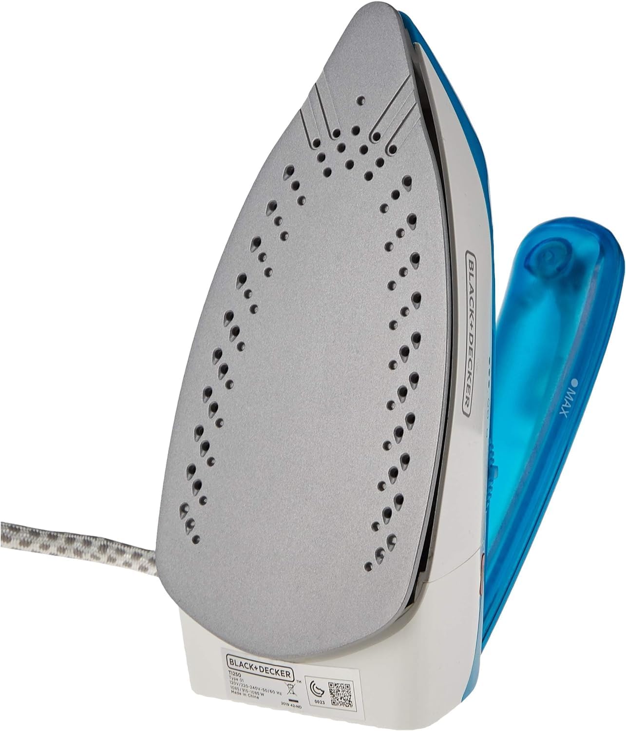 Black+Decker, 1085W Dual Voltage Travel Steam Iron, Blue, TI250
