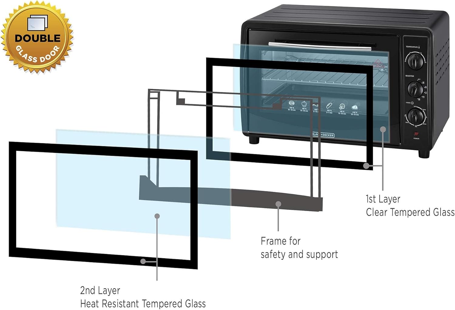 Black+Decker, 45 Litre Double Glass Multifunction Toaster Oven with Rotisserie,Black, TRO45RDG