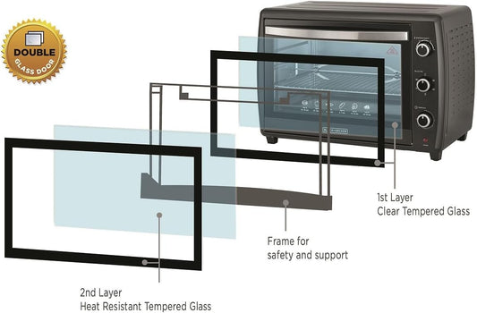 Black+Decker, 70 Litres Double Glass Toaster Oven with Rotisserie, Black, TRO70RDG-B5 Toaster Oven BL-TRO70RDG