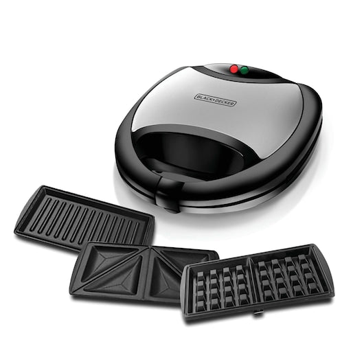 Black+Decker 750W 3-in-1 Sandwich Grill and Waffle Maker TS2090-B5