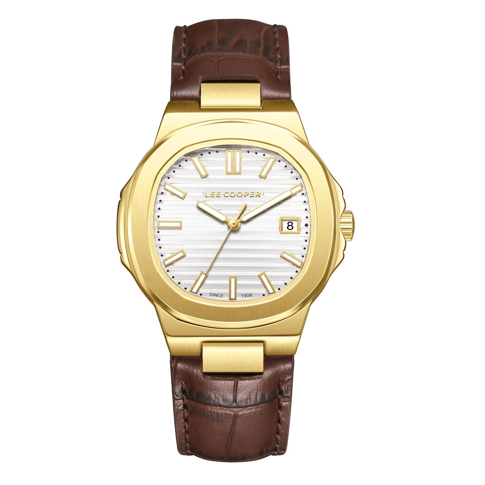 Lee Cooper Women's Watch Analog White Dial with Brown Leather Strap, LC08107.134