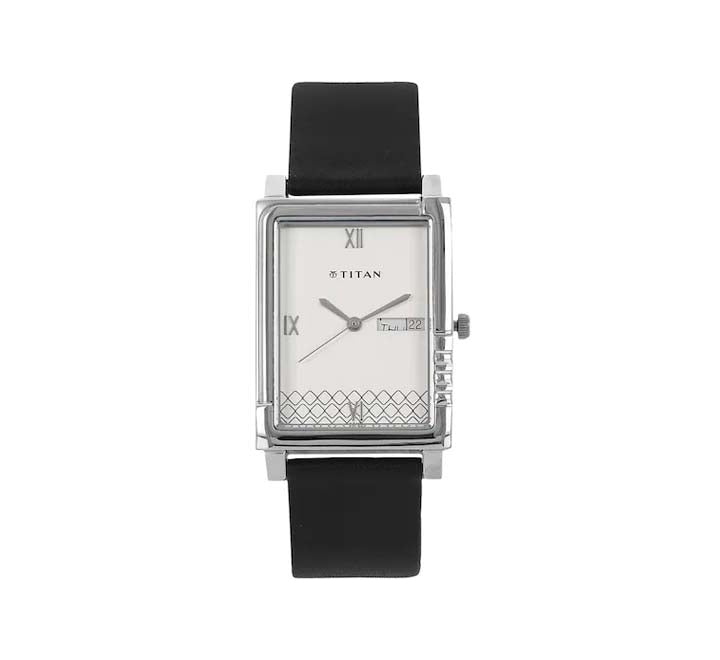 Titan, Mens Watch Classique Collection Analog, Silver Dial With Black Leather Strap, 1508SL01