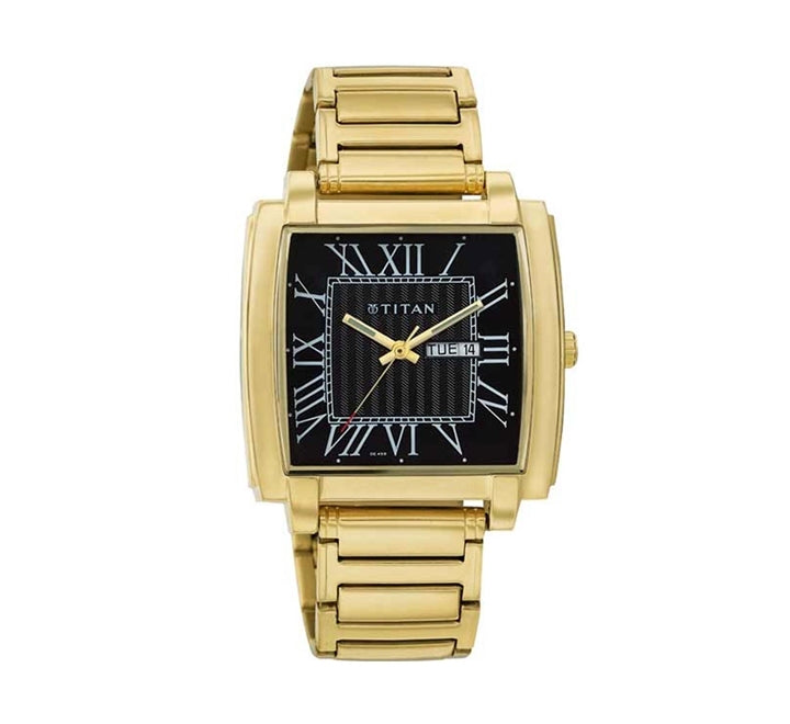 Titan, Mens Watch Analog, Black Dial With Gold Stainless Steel Band, 1586YM02