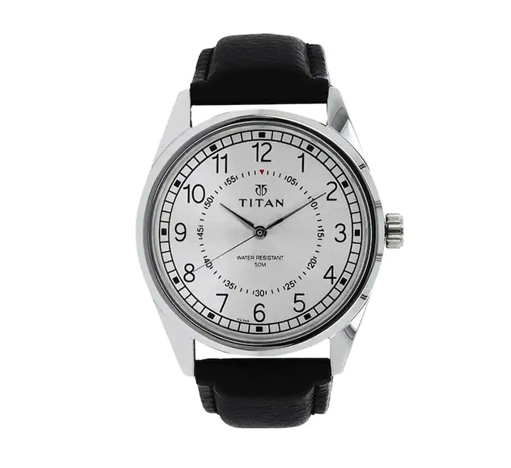 Titan Men's Watch Analog Silver Dial With Black Leather Strap, 1729SL501