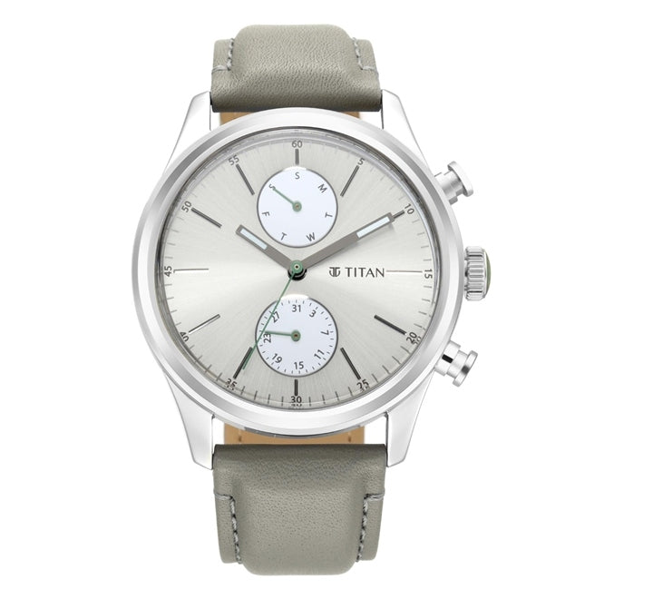 Titan Men's Watch Analog Silver Dial With Grey Leather Strap, 1805SL07