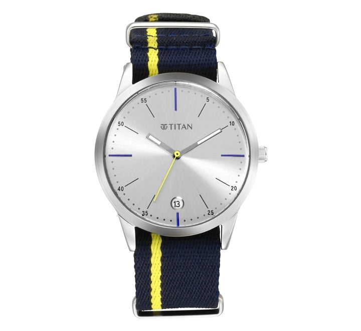 Titan, Mens Watch Analog Silver Dial With Blue Fabric Strap, 1806SP01 