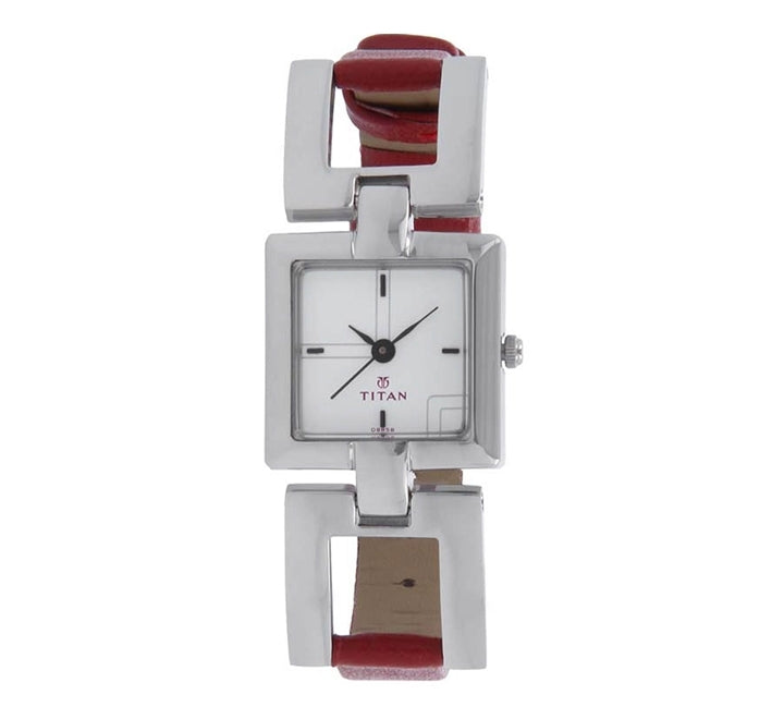 Titan Women's Watch Analog White Dial With Red Leather Strap , 2484SL01