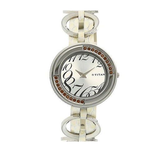 Titan, Women, Analog, Watch, Silver Dial, Leather Strap, 2502SL01