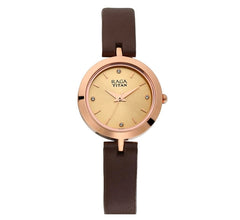 Titan Raga Women Watch Analog  Gold Dial With Brown Leather Strap, 2540WL01