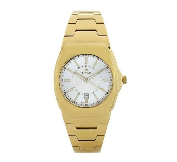 Titan Men's Regalia Watch Analog White Dial With Gold Stainless Steel Band, 90021YM02