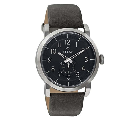 Titan, Men, Analog, Watch, Black Dial, Leather Strap, 90025SL02
