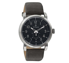 Titan Men's Watch Analog Black Dial With Black Leather Strap, 90025SL02