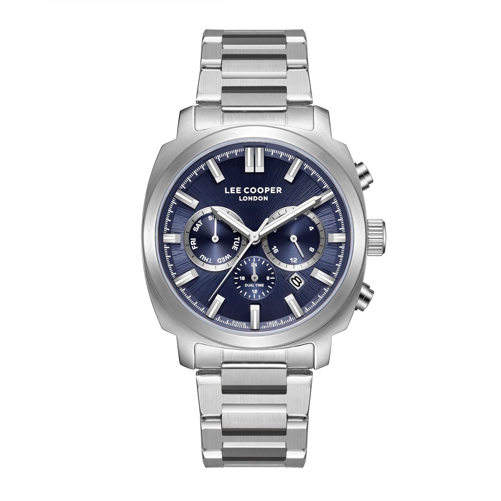 Lee Cooper Men's Watch Analog Blue Dial with Silver Stainless Steel Band, LC08144.390