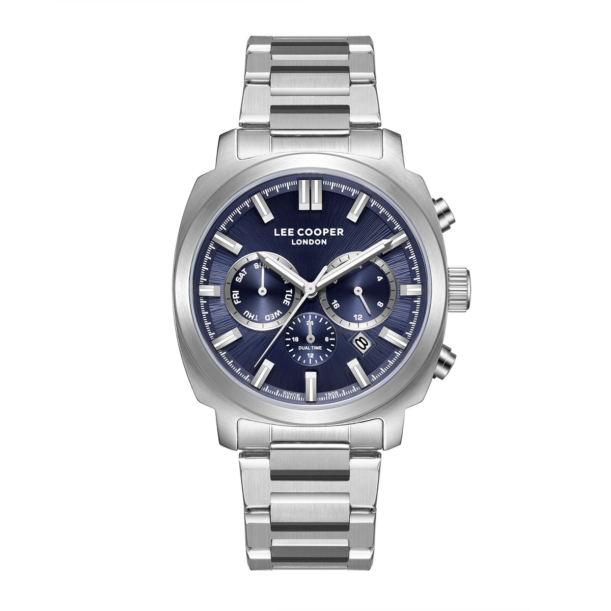Lee Cooper Men's Watch Analog Blue Dial with Silver Stainless Steel Band, LC08144.390
