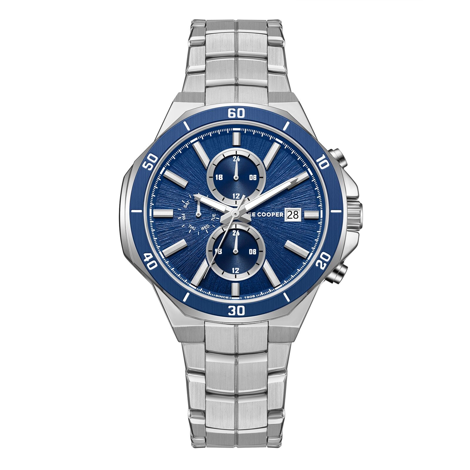 Lee Cooper Men's Watch Analog Blue Dial with Silver Stainless Steel Band, LC08087.390