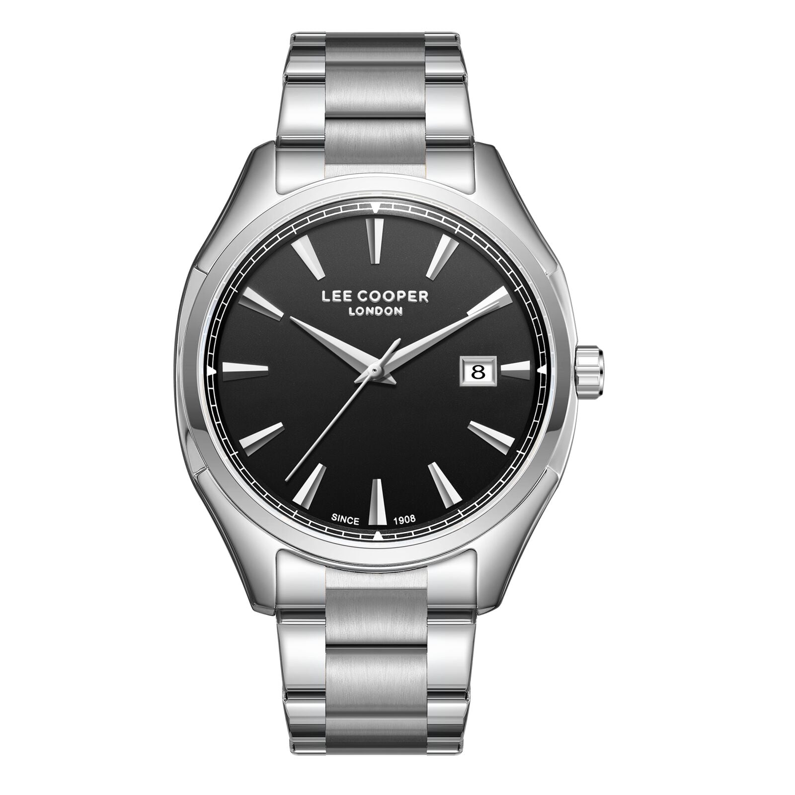 Lee Cooper Men's Watch Analog Black Dial with Silver Stainless Steel Band, LC08007.350