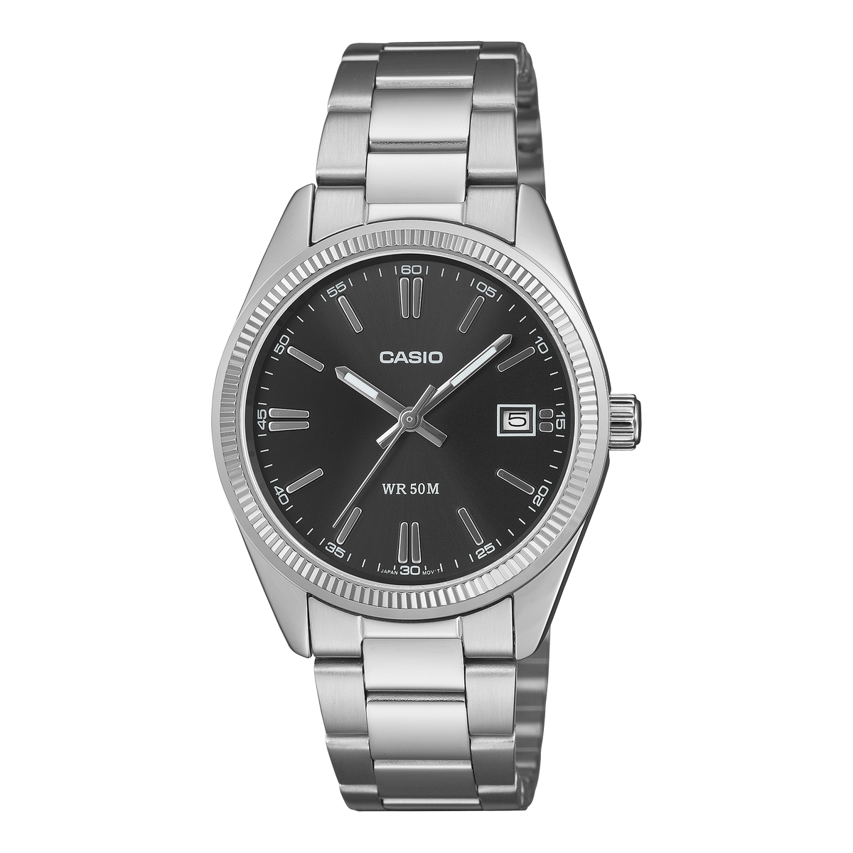 Casio UTP-1302PD-1AVDF Unisex Analog Watch Black Dial with Silver Stainless Steel Band