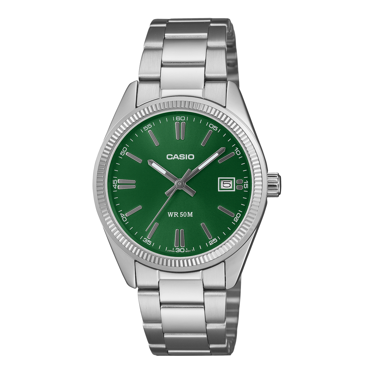 Casio UTP-1302PD-3A1VDF Unisex Analog Watch Green Dial with Silver Stainless Steel Band