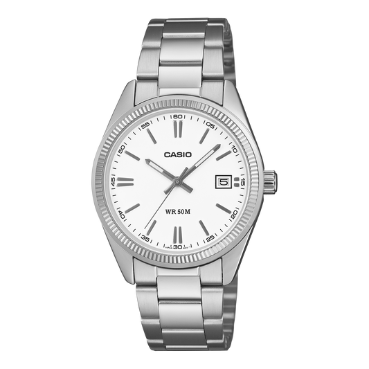 Casio UTP-1302PD-7AVDF Unisex Analog Watch White Dial with Silver Stainless Steel Band