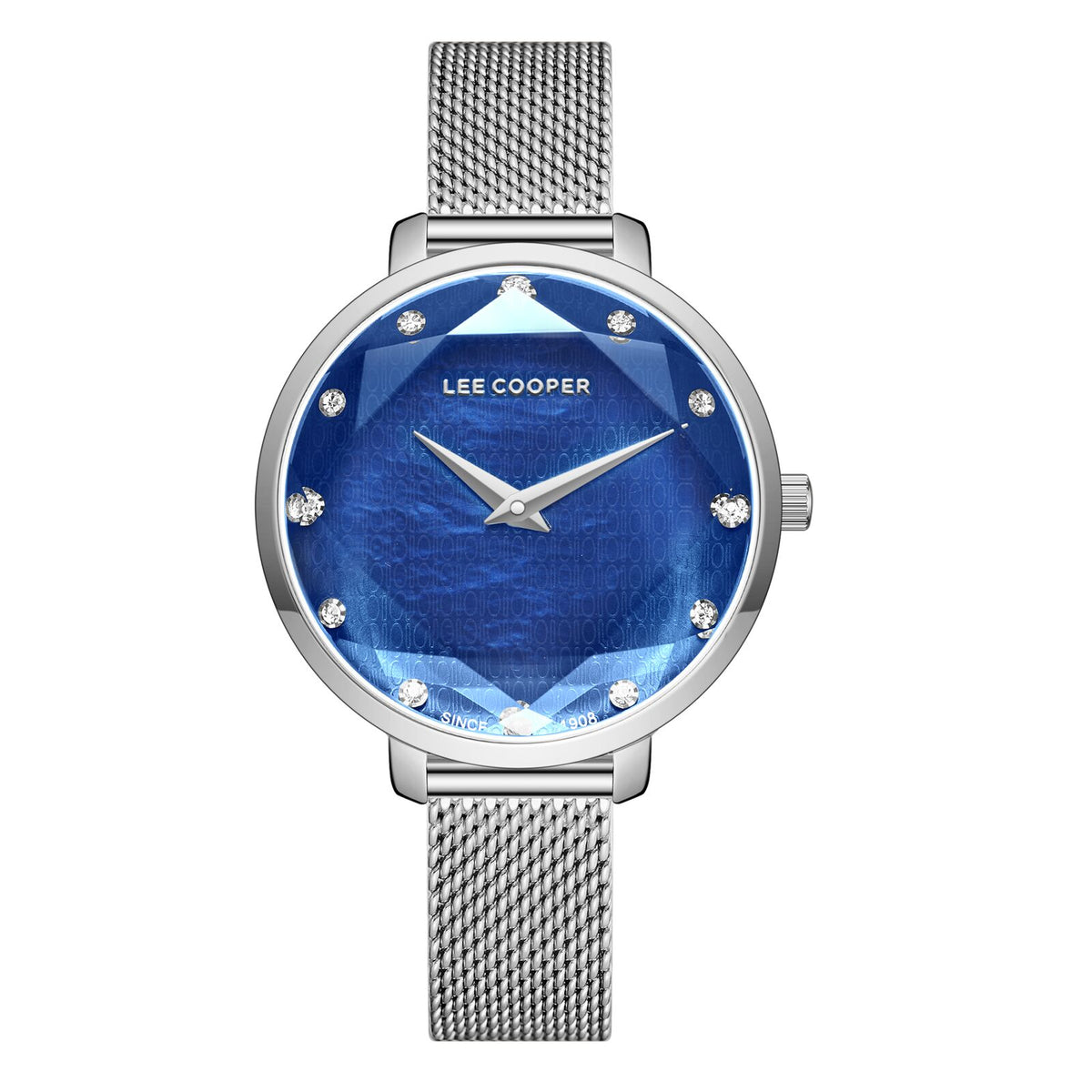 Lee Cooper Women's Watch Analog Blue Dial with Silver Mesh Band, LC08078.390