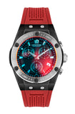 Quantum Men's Choronograph Watch Analog Black Dial with Red Silicone Band, HNG819.658