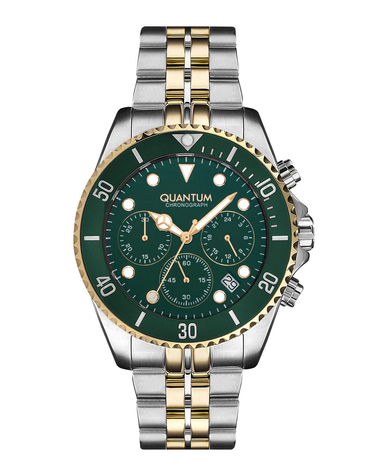 Quantum Men's Chronograph Watch Analog Green Dial with Two-Toned Stainless Steel Band, PWG930.270